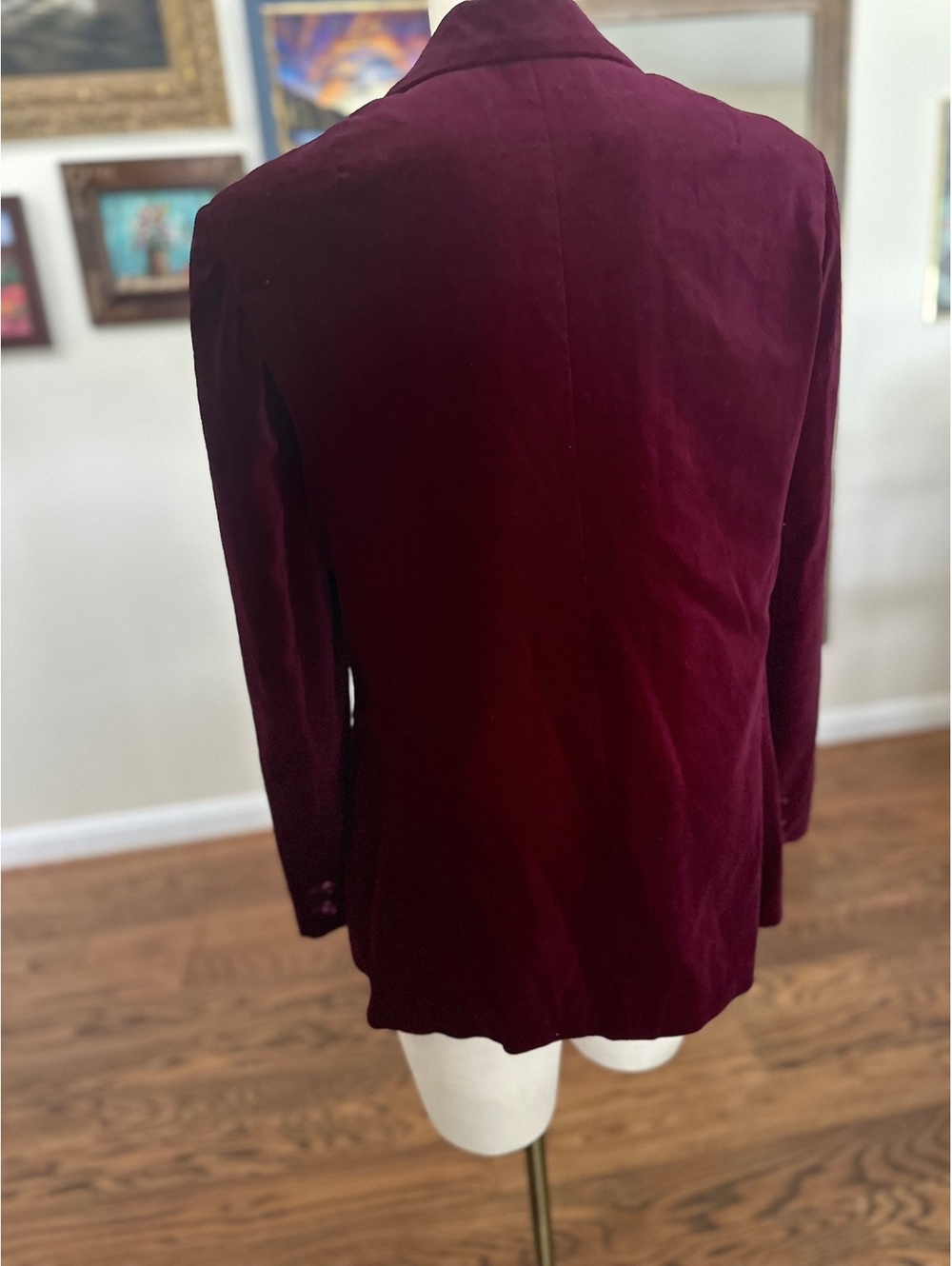 VTG 'The Fashion Place' Wine Color Velvet Blazer 2 Pocket 2 Button - Picture 5 of 8